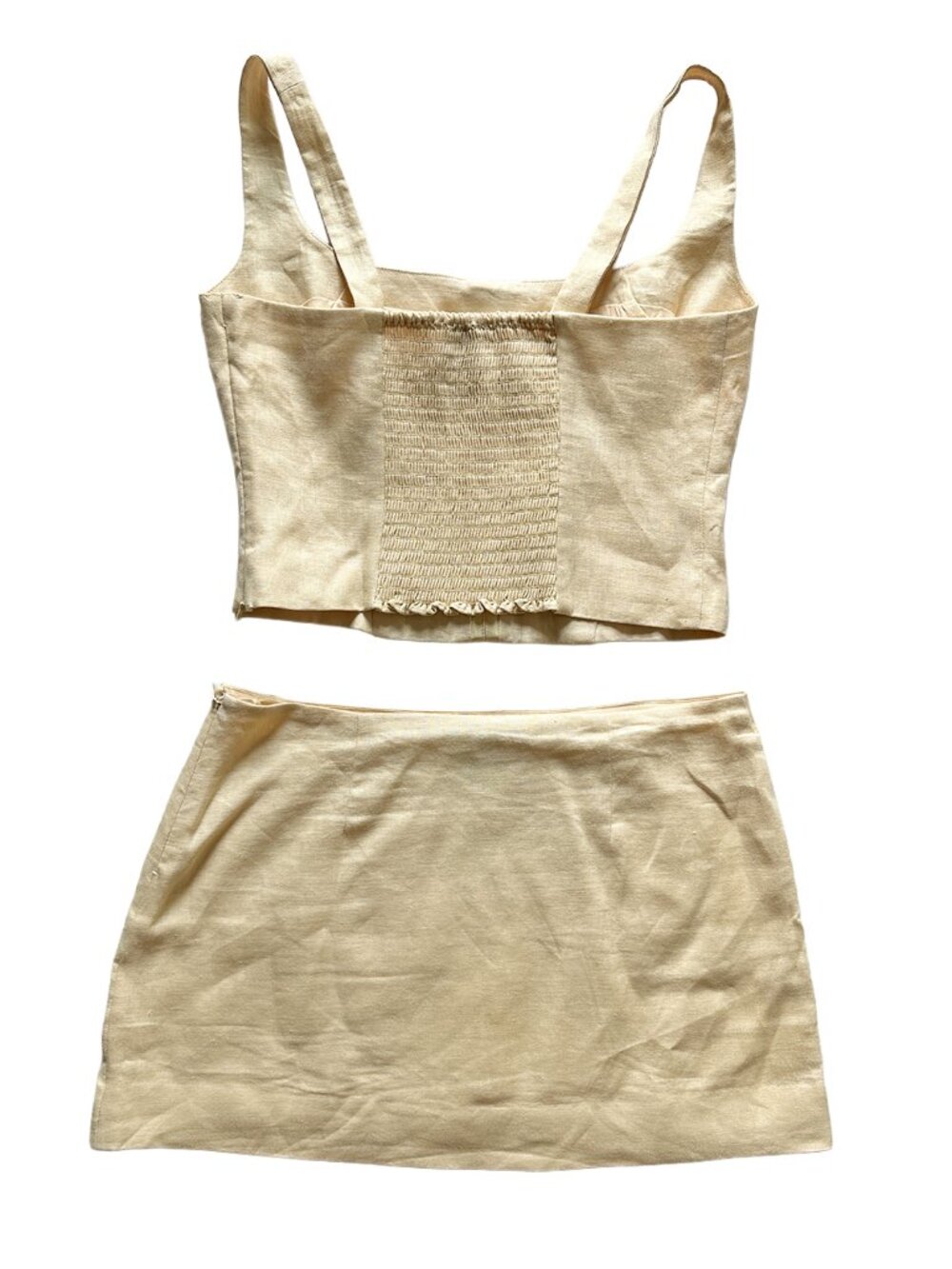 Reformation Juliet Linen Top + Ren Skirt Two Piece Set Parmesan Yellow Floral 6 - Picture 3 of 8